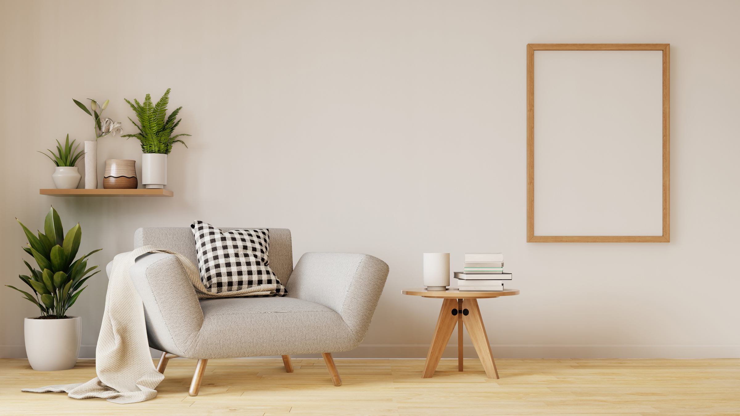 Contemporary Living Room and Poster Mockup